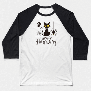 Cat- Happy Halloween Baseball T-Shirt